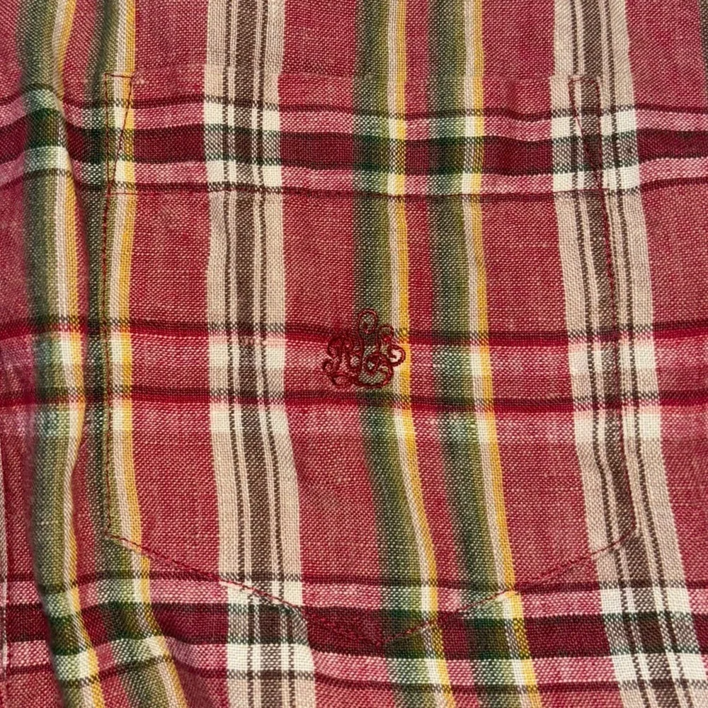 Lauren Ralph Lauren 100% Linen Plaid Collarless Button Down Blouse Women’s S